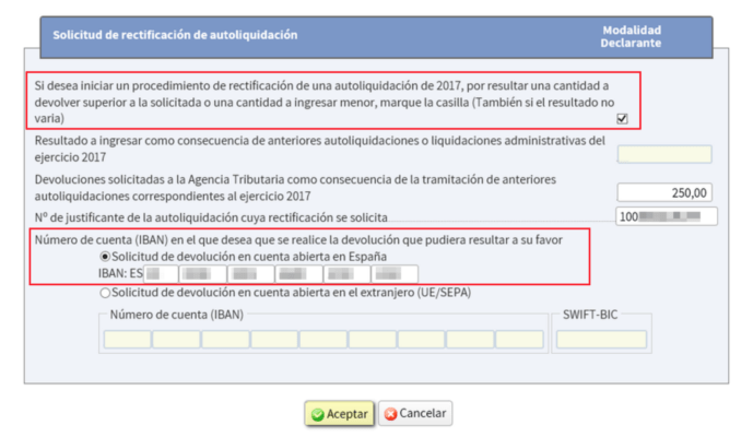 Rectificación de Autoliquidación