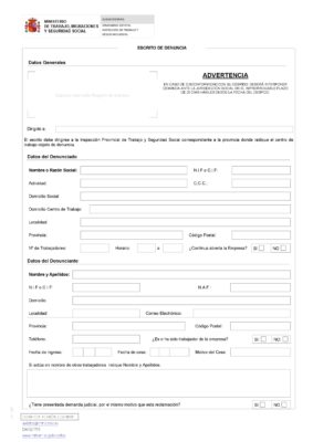 Modelo denuncia inspección de trabajo - EPAE Modelo denuncia inspección de trabajo - EPAE